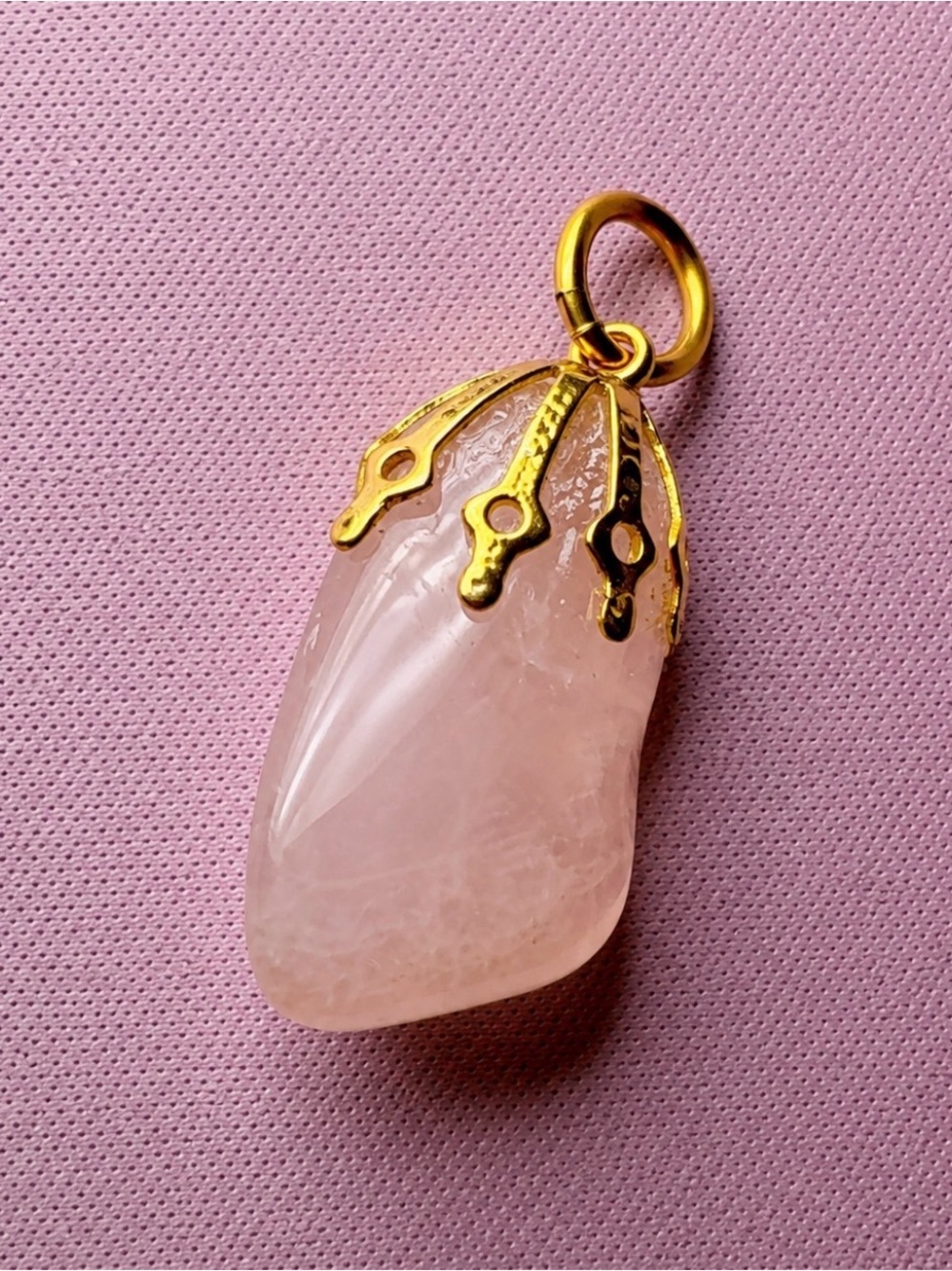 Rose Quartz Pendant Necklace in Pink with Gold Cap NWOT